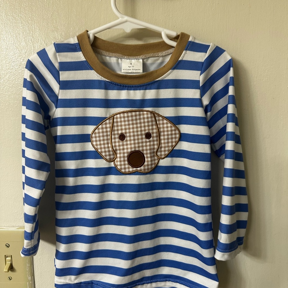 Girl’s Smocked Long Sleeve Striped Dog Shirt
